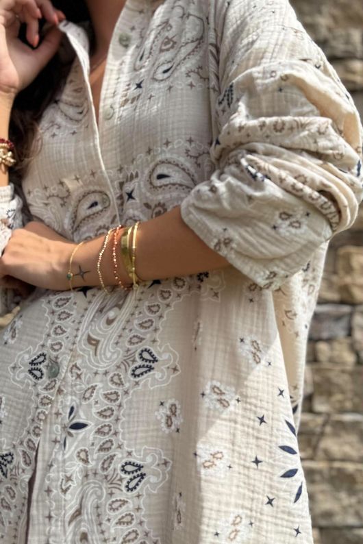 Cala Cushion Cotton Bandana Relaxed Shirt Stone